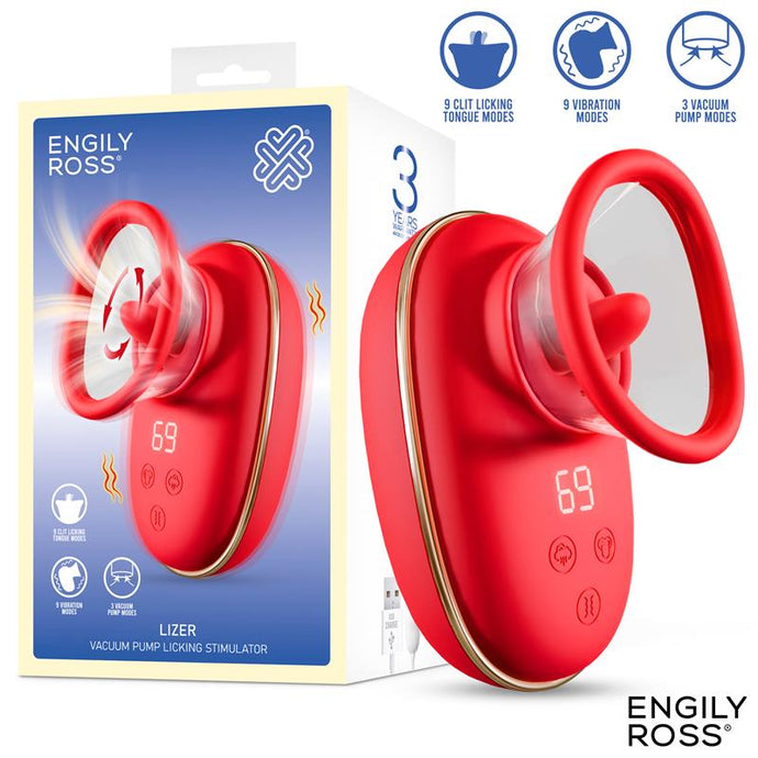 ESTIMULADOR CON LENGUA OSCILANTE, BOMBA DE VACÍO Y VIBRACIÓN ROJO ENGILY ROSS LIZER