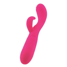 Load image into Gallery viewer, VIBRADOR PUNTO G Y CONEJITO USB SILICONA FUCSIA CAKEY
