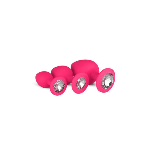 SET 3 PLUG ANAL CON CRISTAL SILICONA ROSA - Spicyandlove